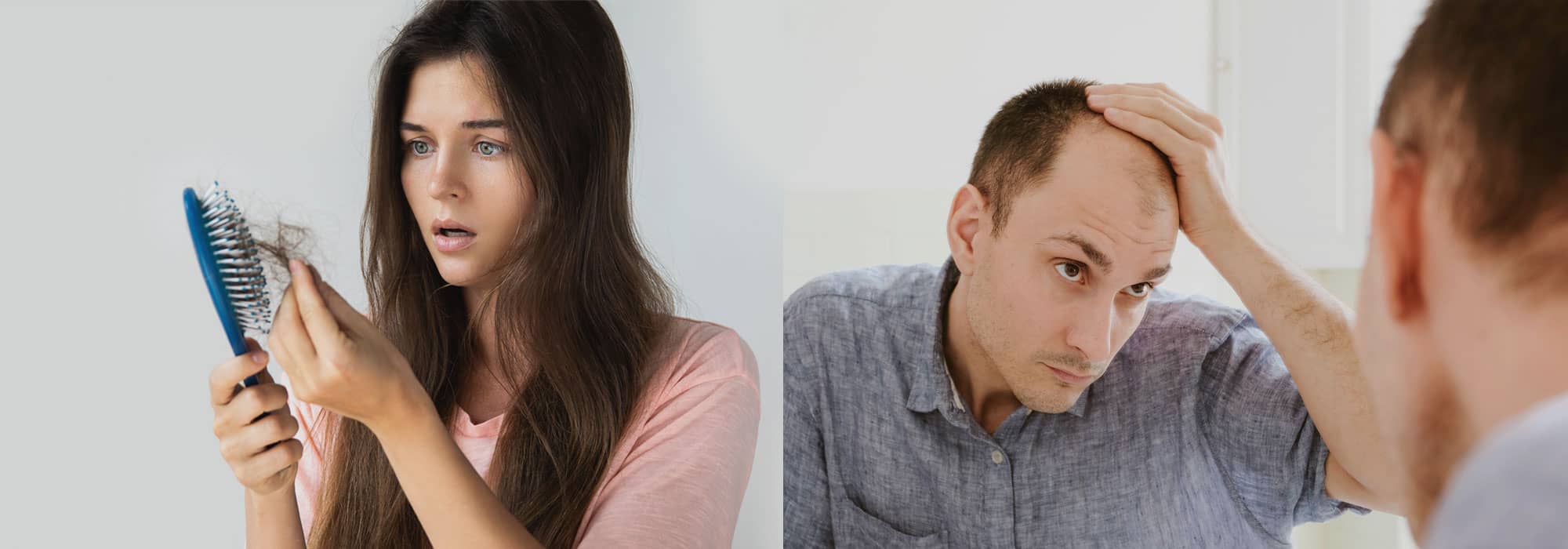 Man and woman dealing with hair loss